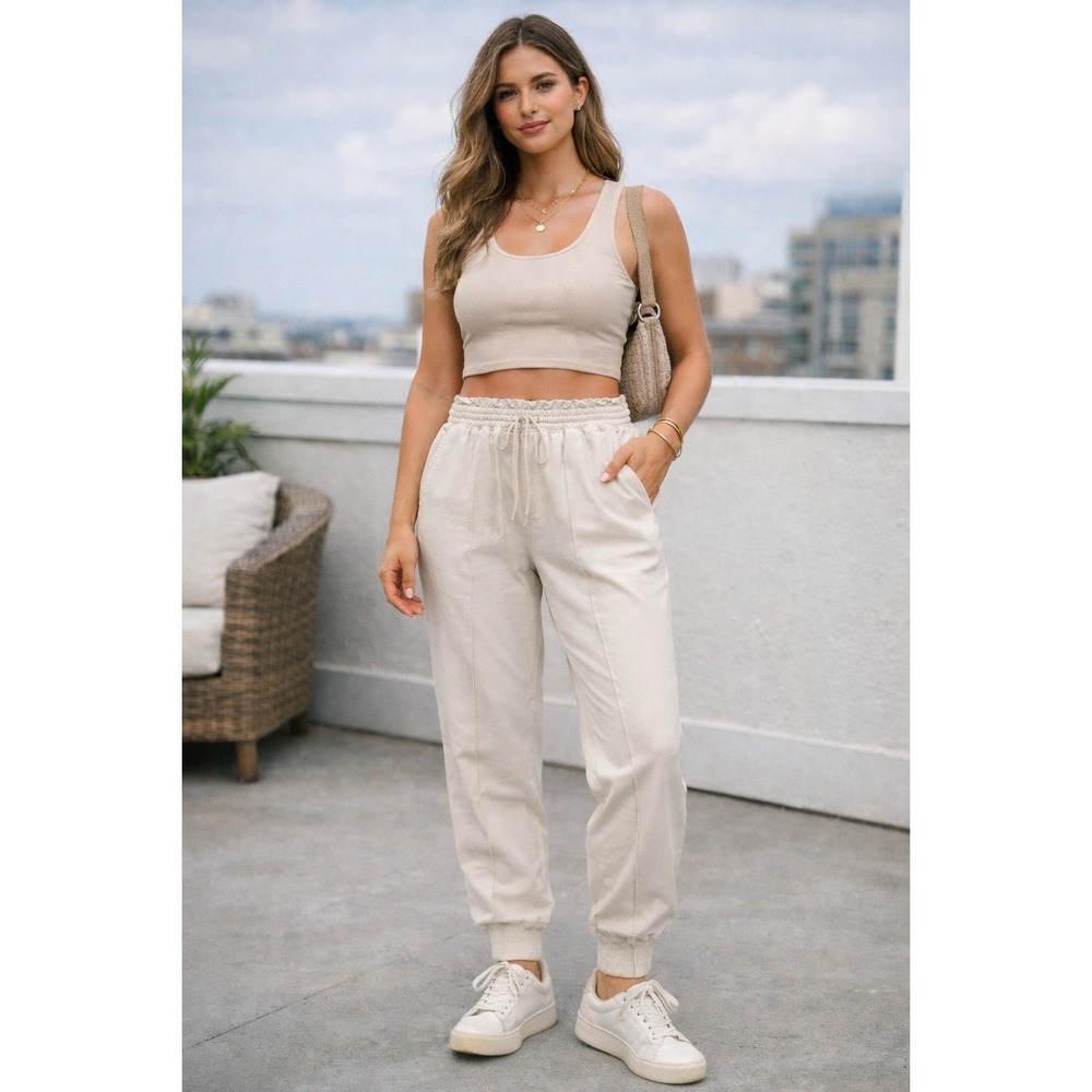 Abercrombie‎ & Fitch Traveler Joggers Cream Tapered Minimalist Athleisure Chic S